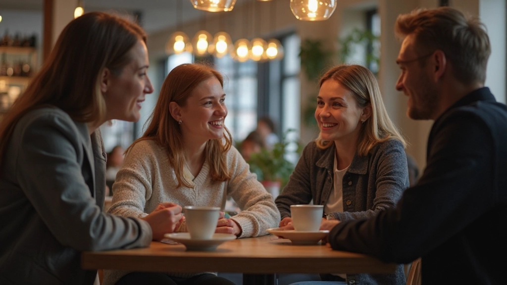 Twee personen voeren een Nederlands gesprek in een gezellige café omgeving met natuurlijke lichting